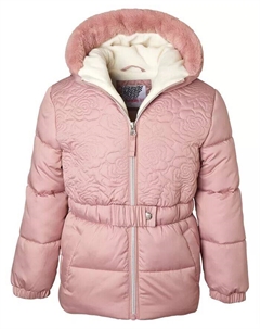 Стеганая куртка-пуховик с капюшоном и отделкой из искусственного меха для малышей и маленьких девочек, фиолетовый Kensie girl