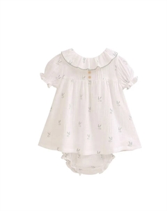 Платье для девочки из необработанного материала с принтом веток и трусики в тон, белый Dadati