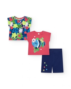 Комплект для девочки из двух футболок и велосипедных леггинсов, розовый Tuc tuc