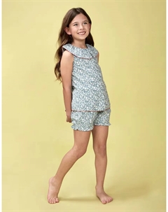 Короткая пижама для девочек с оборками и цветочным принтом, зеленый Gocco