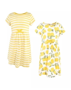 Платья с короткими рукавами из органического хлопка для больших девочек, 2 шт, леопардовый, желтый Touched by nature