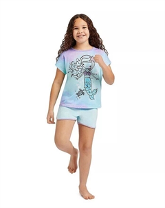 Пижамный комплект из трех предметов для девочек, детская одежда для сна, топ с короткими рукавами, длинные брюки и шорты в тон, пижамный комплект, синий Jellifish kids