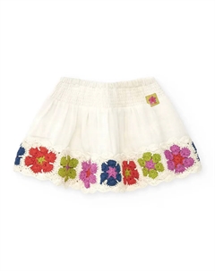 Юбка для девочки с разноцветными цветами, связанными крючком, белый Tuc tuc