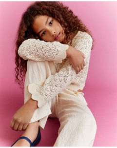 Укороченный, несшитый свитер для девочки, цвет 120 Crudo Kids el corte inglés