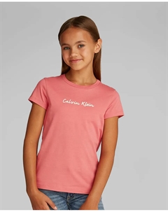 Футболка для девочки с короткими рукавами и курсивным логотипом, фуксия Calvin klein