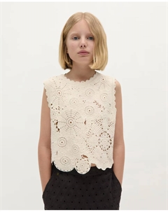 Топ для девочки с вышитыми крючком цветами, белый Scalpers