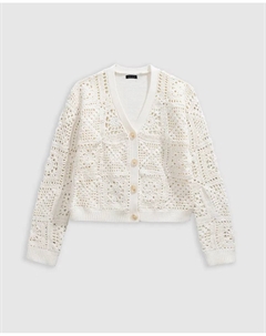 Вязаный жакет для девочки в стиле кардигана с пуговицами, кремовый Ikks