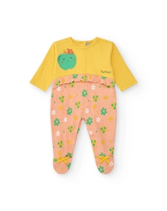 Длинный комбинезон для девочки с вышитым яблоком, желтый Tuc tuc