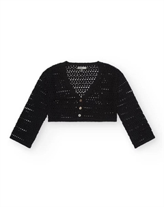 Ажурный вязаный жакет для девочки с застежкой на пуговицы, черный Tuc tuc