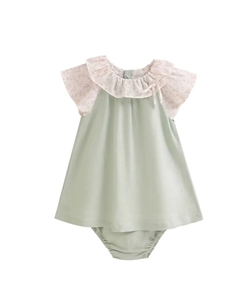 Зеленое платье для девочки с воротником и рукавами с оранжевыми деталями, зеленый Dadati