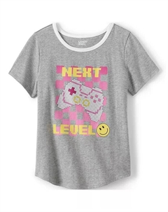 Футболка с короткими рукавами и графикой для девочек с изогнутым краем, синий Lands' end