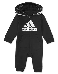 Комбинезон с капюшоном и молнией с логотипом для маленьких мальчиков и девочек, серый Adidas