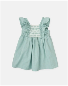 Платье для девочки из жаккарда с оборками и кружевом, бирюзовый Tutto piccolo