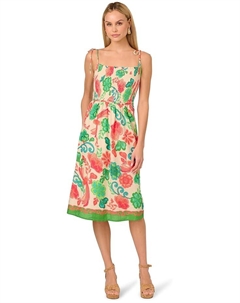 Платье Smocked Printed Placement Dress, цвет Ivory Multi Adrianna papell