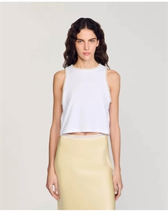 Женский укороченный топ со стразами, белый Sandro