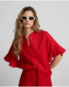 Женская льняная блузка с воланами, красный Silbon