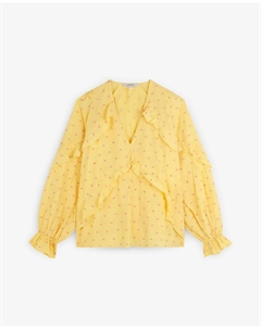 Женская рубашка с V-образным вырезом и воланами, желтый Scalpers