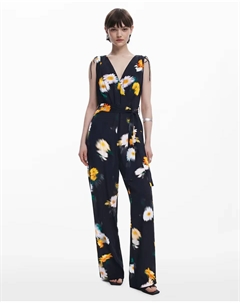 Длинный женский комбинезон с цветочным принтом, черный Desigual