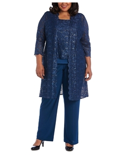 3 шт. Кружевной брючный костюм и панцирь больших размеров с пайетками R&m richards