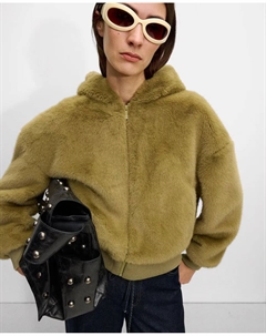 Женская шуба на молнии однотонная, зеленый Parfois