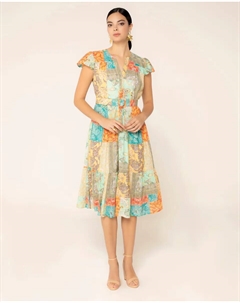 Платье миди из хлопка с пуговицами, мультиколор Niza