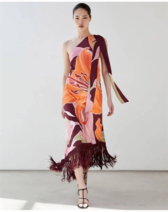 Платье из атласа с бахромой, мультиколор Сфера