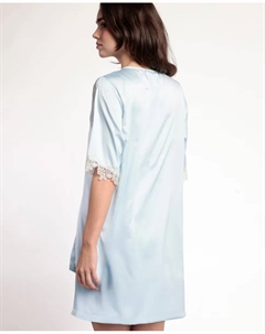 Женский атласный халат с гипюровым кружевом, синий Admas