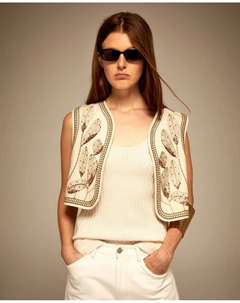 Жилет с цветочной вышивкой, бежевый Сфера