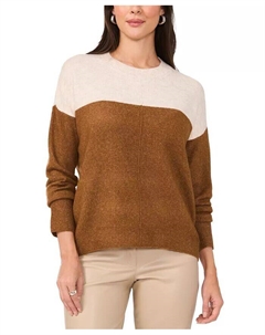 Уютный свитер с удлиненными плечами и цветными блоками, коричневый/бежевый Vince camuto