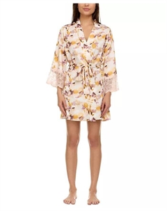 Женский атласный халат Cindy с цветочным принтом, слоновая кость Flora by flora nikrooz