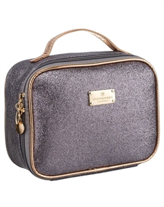 Серебряная женская косметичка с ручкой для переноски вместительная и функциональная на молнии элегантный подарочный дорожный органайзер Peterson