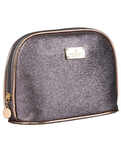Женская косметичка классическая округлая на молнии легкая и вместительная серо-серебристая в подарок Peterson