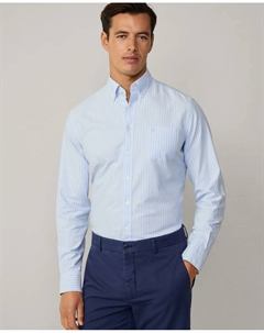 Мужская приталенная рубашка Оксфорд в полоску, светло-голубой Hackett