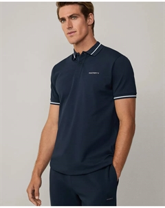 Мужская рубашка-поло с короткими рукавами из ткани пике-стрейч, темно-синий Hackett