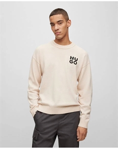 Мужской свитер из меланжевой смеси натуральной шерсти с логотипом, коричневый Hugo