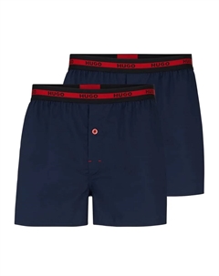 Комплект из двух мужских хлопковых трусов-боксеров с логотипом на поясе, темно-синий Hugo