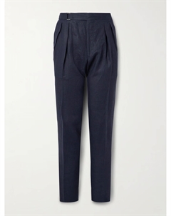 Облегающие прямые брюки из льна со складками, окрашенные в готовом виде, синий Canali