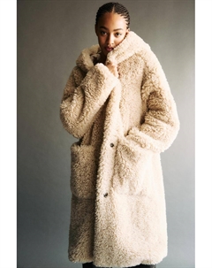 Пальто из искусственной овчины с капюшоном, экрю Pull & bear