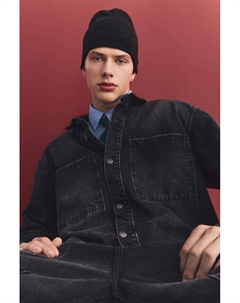 Джинсовая рубашка с передними карманами, черный Pull & bear