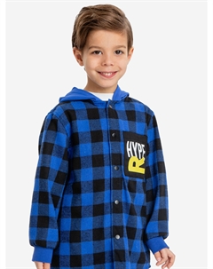 Рубашка фланелевая с капюшоном в клетку синяя для мальчика, Синий Button blue