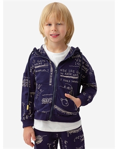 Толстовка трикотажная для мальчика с капюшоном темно-синяя, Синий Button blue