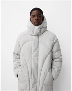Длинный пуховик с капюшоном, серый Bershka