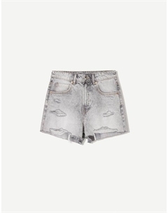 Рваные джинсовые шорты, серый Bershka