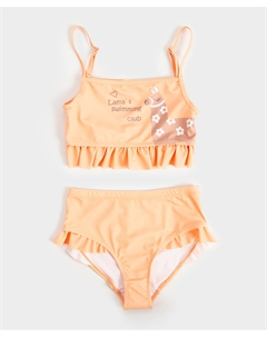Купальник раздельный с оборками и принтом для девочки оранжевый Button blue