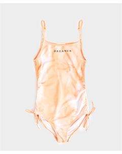 Купальник слитный на тонких бретелях с драпировкой для девочки оранжевый Button blue