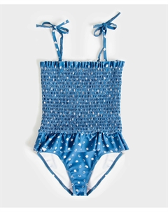 Купальник слитный на тонких лямках для девочки с юбкой и принтом мультицвет Button blue