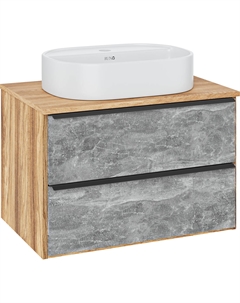 Тумба с раковиной Мальта 70 подвесная, дуб, серая, раковина Nuovo 50 Runo