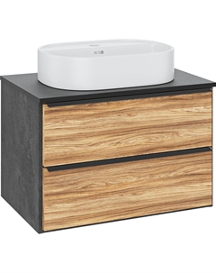 Тумба с раковиной Мальта 70 подвесная, дуб, черная, раковина Nuovo 50 Runo