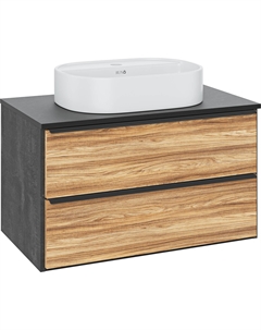 Тумба с раковиной Мальта 85 подвесная, дуб, черная, раковина Nuovo 50 Runo