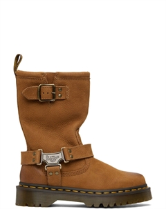 Загорелые кожаные байкерские ботинки Anistone Hi Dr. martens